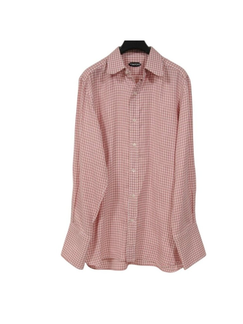 Tom Ford Gingham Salmon Pink Button Dress Down Shirt 41 16 White Checkered Cuff
